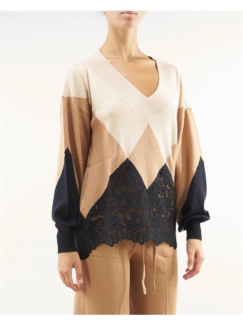 Maxi sweater in wool blend with lace Twinset TWIN SET |  | TP339410995